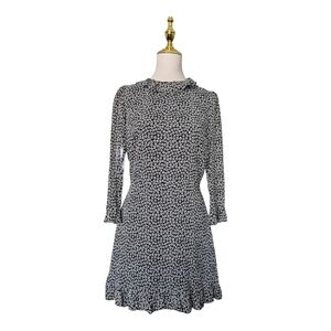 Reformation Black ditsy Floral Print Mini Dress long sleeve collared Size 8